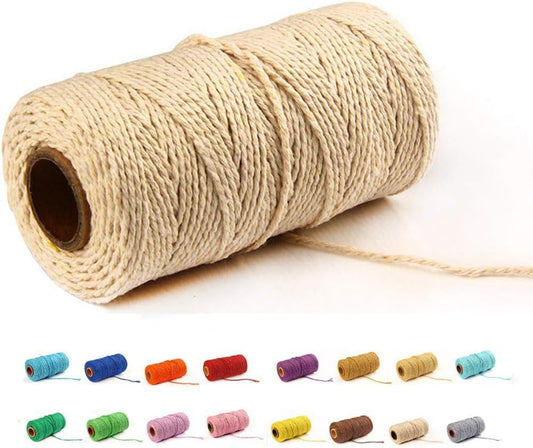 (109 Yards/1.5mm/35 Colors Optional) 109 DIY Macrame Cord Craft Macramé Cotton Baker Twine Craft Making Knitting Cord Rope DIY Wedding Decor Supply Christmas Wrapping String Rope (Beige)