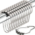 Shower Curtain Hooks Rust Proof (Set of 12) - Stainless Steel Shower Curtain Rings - Anti Slip Roller Balls for Easy Glide (Secure Lock Hooks, Polished Nickel)