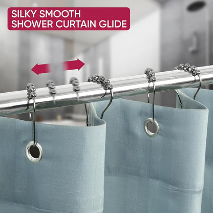 Shower Curtain Hooks Rust Proof (Set of 12) - Stainless Steel Shower Curtain Rings - Anti Slip Roller Balls for Easy Glide (Secure Lock Hooks, Polished Nickel)