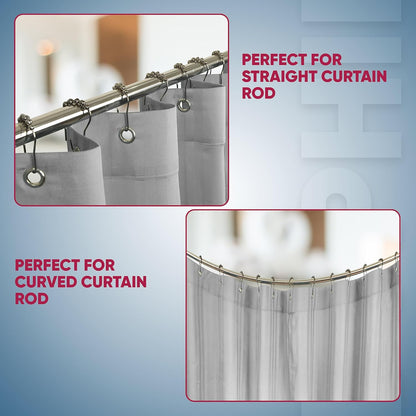 Shower Curtain Hooks Rust Proof (Set of 12) - Stainless Steel Shower Curtain Rings - Anti Slip Roller Balls for Easy Glide (Secure Lock Hooks, Polished Nickel)