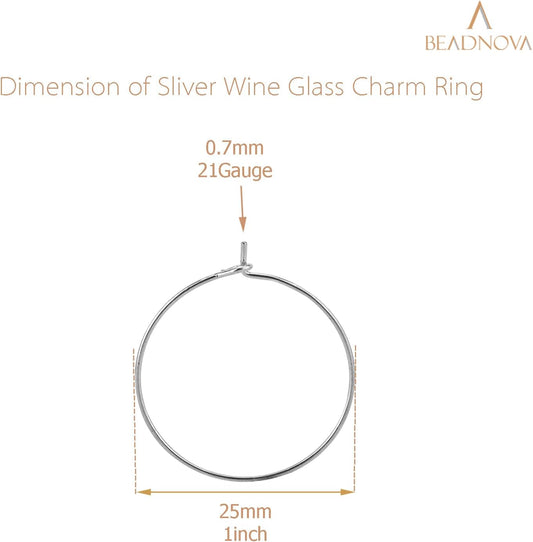 Wine Glass Charm Rings 60-120pcs Silver Plated 25mm Beading Charm Rings Wine Glass Marker for Birthday Party Wedding Festival Favor