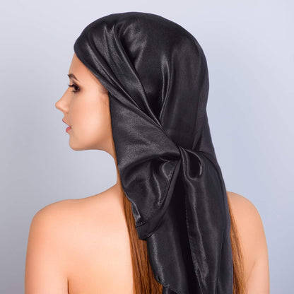 35 Inch Silky Head Scarf 2 Pcs Large Square Neck Scarf Sleeping Hair Wrapping Satin Bandana for Women