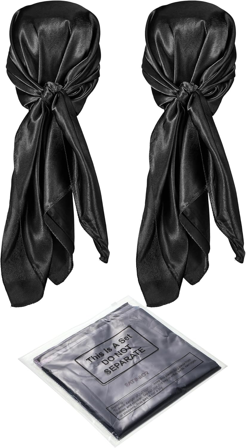 35 Inch Silky Head Scarf 2 Pcs Large Square Neck Scarf Sleeping Hair Wrapping Satin Bandana for Women