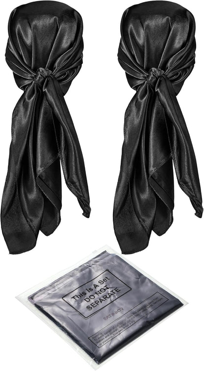 35 Inch Silky Head Scarf 2 Pcs Large Square Neck Scarf Sleeping Hair Wrapping Satin Bandana for Women