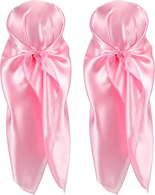 35 Inch Silky Head Scarf 2 Pcs Large Square Neck Scarf Sleeping Hair Wrapping Satin Bandana for Women