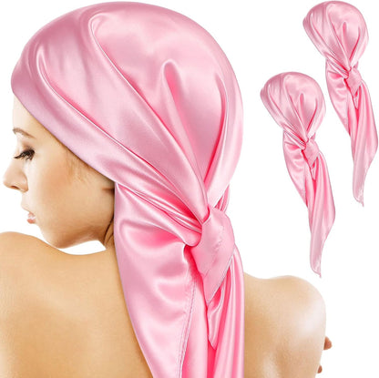 35 Inch Silky Head Scarf 2 Pcs Large Square Neck Scarf Sleeping Hair Wrapping Satin Bandana for Women