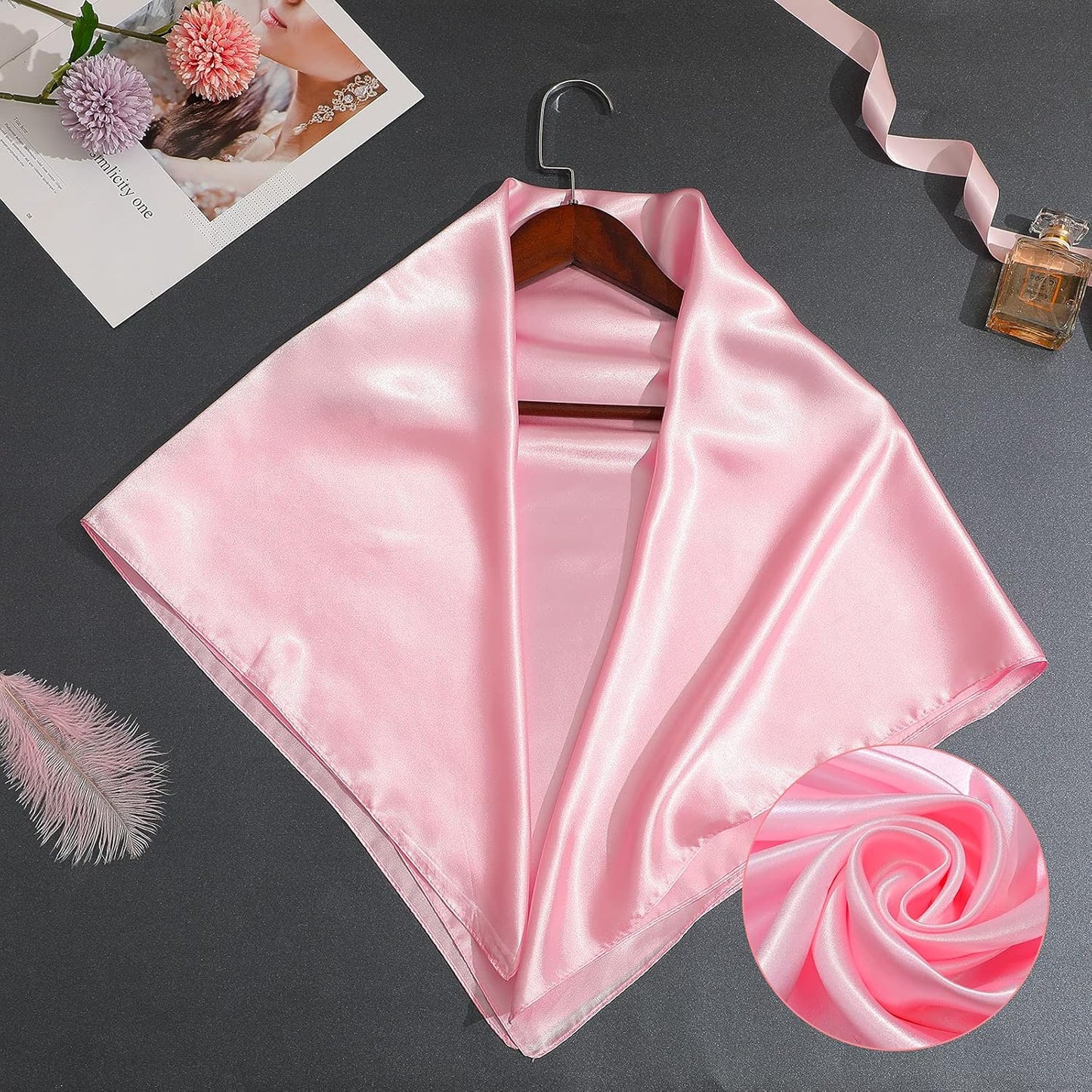 35 Inch Silky Head Scarf 2 Pcs Large Square Neck Scarf Sleeping Hair Wrapping Satin Bandana for Women