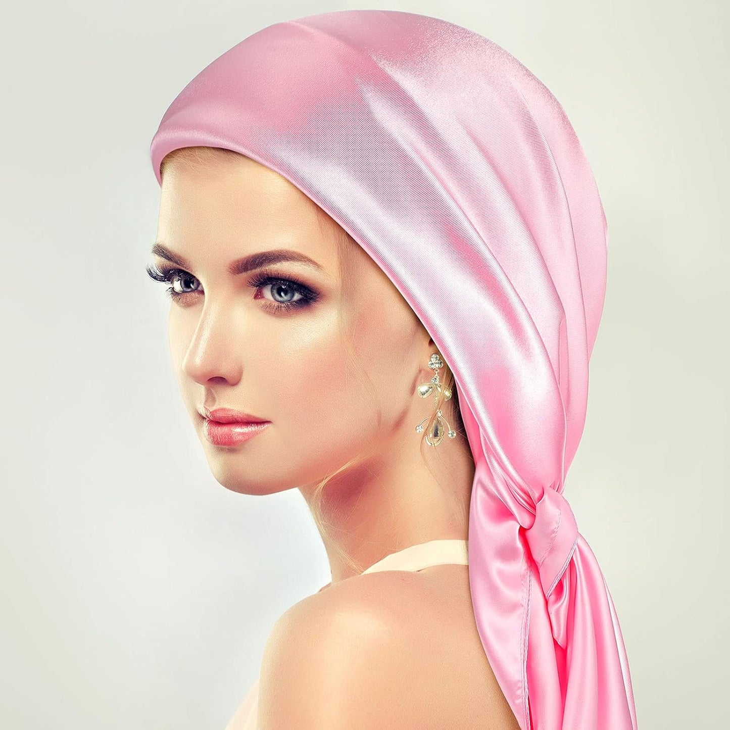35 Inch Silky Head Scarf 2 Pcs Large Square Neck Scarf Sleeping Hair Wrapping Satin Bandana for Women