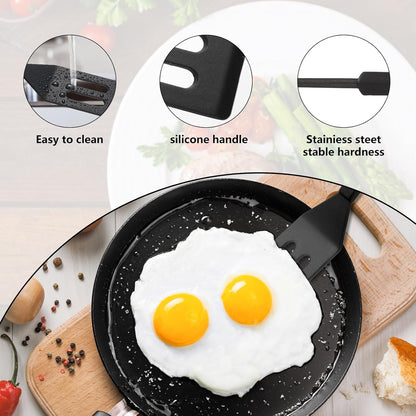 【2 Pack】 Small Spatula for Nonstick Cookware Mini Spatulas for kitchen Use,Heat-Resistant Silicone Thin Spatula Cooking Baking (Black-2)