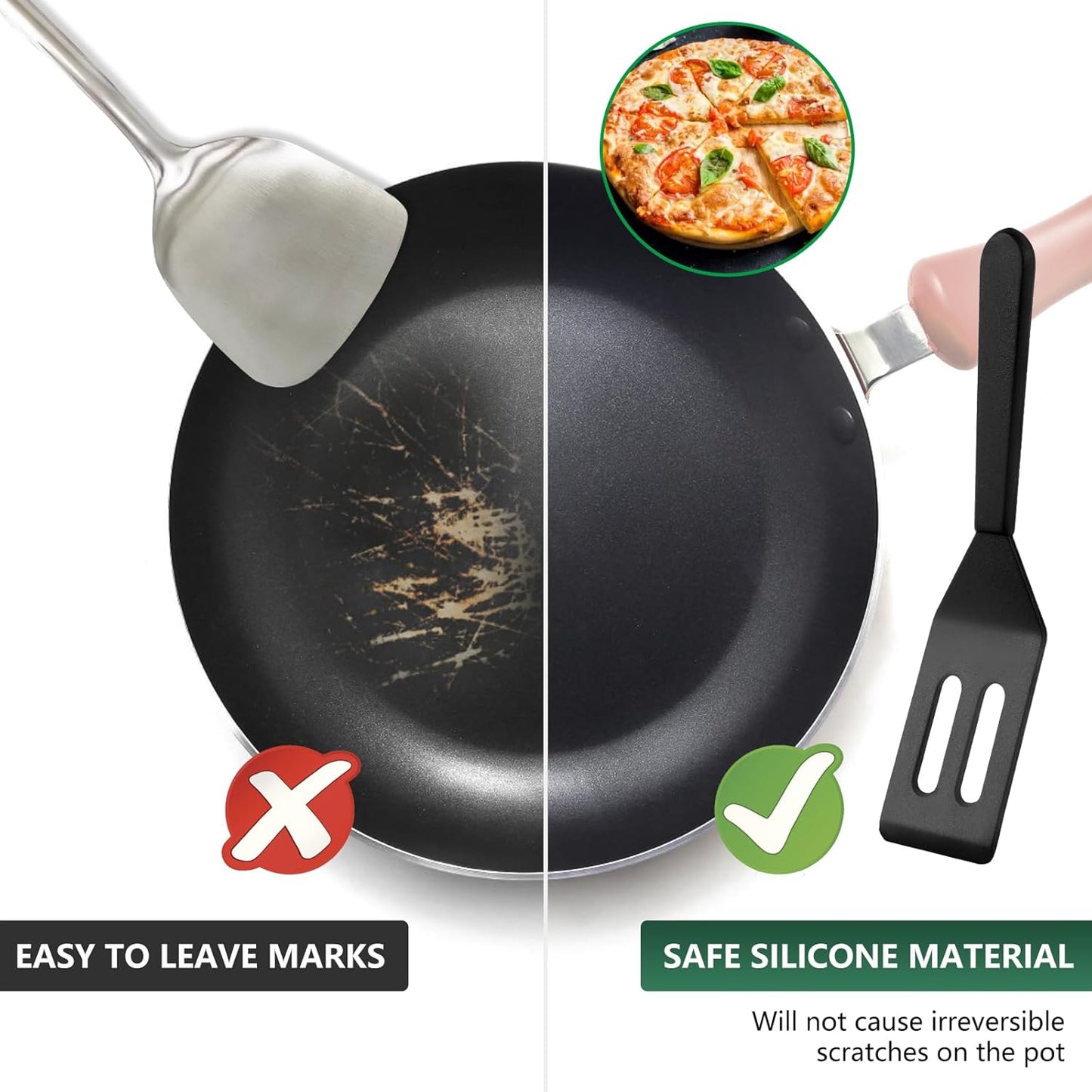 【2 Pack】 Small Spatula for Nonstick Cookware Mini Spatulas for kitchen Use,Heat-Resistant Silicone Thin Spatula Cooking Baking (Black-2)
