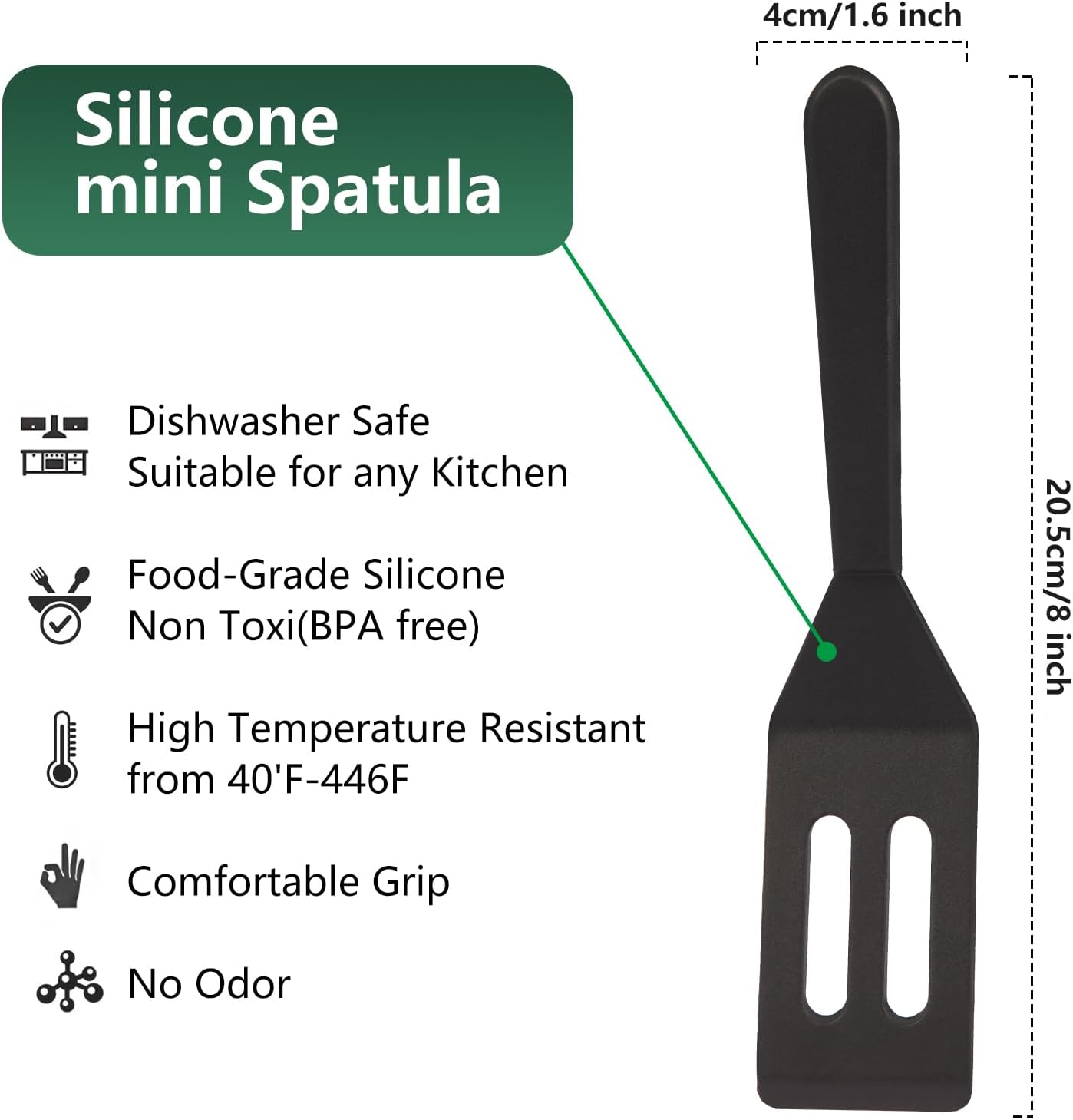 【2 Pack】 Small Spatula for Nonstick Cookware Mini Spatulas for kitchen Use,Heat-Resistant Silicone Thin Spatula Cooking Baking (Black-2)