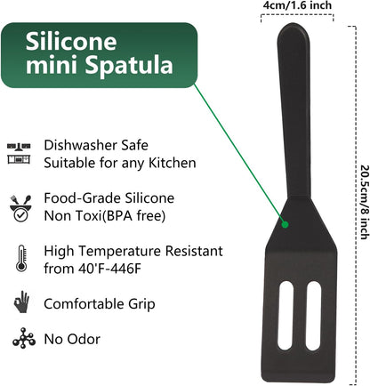 【2 Pack】 Small Spatula for Nonstick Cookware Mini Spatulas for kitchen Use,Heat-Resistant Silicone Thin Spatula Cooking Baking (Black-2)