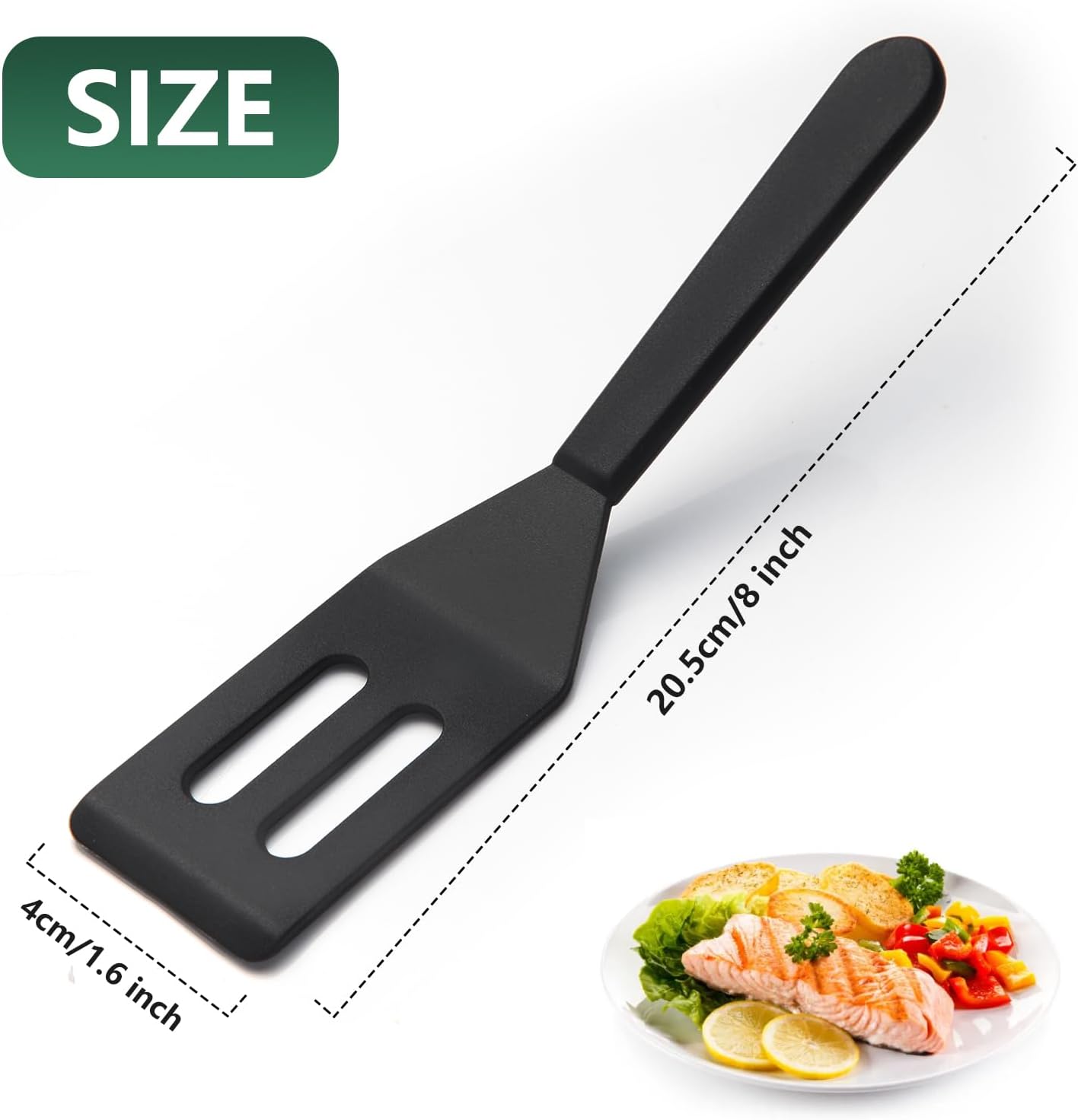 【2 Pack】 Small Spatula for Nonstick Cookware Mini Spatulas for kitchen Use,Heat-Resistant Silicone Thin Spatula Cooking Baking (Black-2)