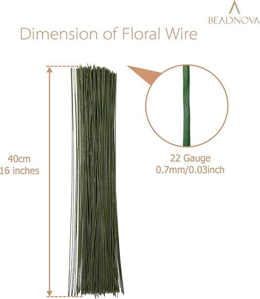 Floral Stem Wire 50pcs 22 Gauge Fake Flower Stems Green Floral Wire for Flower Arrangement Florist DIY Bouquet (Dark Green, 50 Pcs)