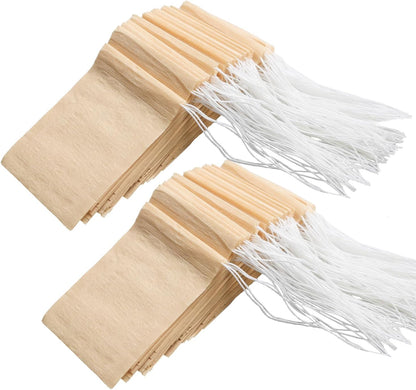 100pcs Disposable Tea Bags for Loose Tea, Small Empty Tea Bag with Wood Pulp Material, Unbleached Tea Filter Bag with Drawstring (Initial, 1.97 x2.76 inch)