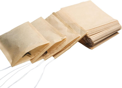 100pcs Disposable Tea Bags for Loose Tea, Small Empty Tea Bag with Wood Pulp Material, Unbleached Tea Filter Bag with Drawstring (Initial, 1.97 x2.76 inch)
