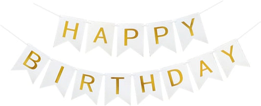 Happy Birthday Banner Birthday Party Supplies Garland Decorations Birthday Signs Nursery Hanging Decor (White)