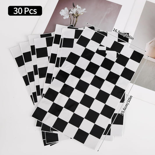 30Pcs Race Car Party Favors Bag Goodie bags Racing in Speed Party Decorations Soccer Theme Black and White Checkered Candy Bags with Handles for Kids Race Car Birthday Party Supplies