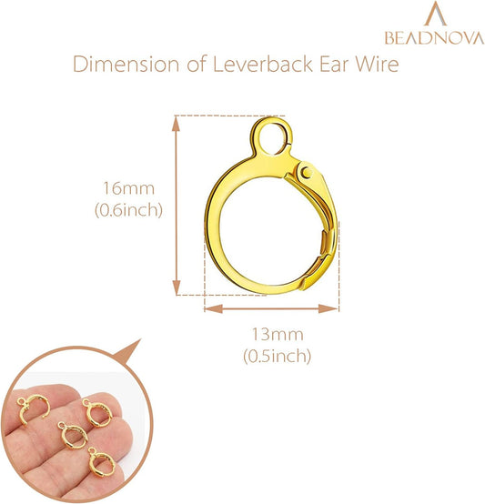 Leverback Earring Hooks 60pcs French Ear Wire Lever Back Earwire for Jewelry Making Crafting (Gold)