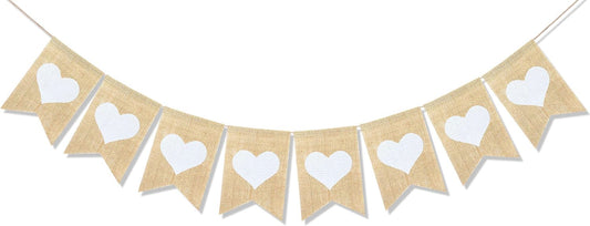 Heart Banner Garland Wedding Engagement Party Decorations Valentines Day Anniversary Photo Props Vintage Rustic Burlap Love Hanging Bunting Sign