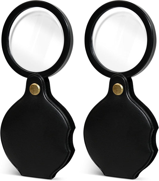 2pcsUpgrade 10x Small Magnifying Glass for Kids and Seniors, Pocket Magnifier with Protective Sheath, Mini Folding Magnifying Glass Reading, Close Work, Repairing, Hobby Or Coins（7cm） (7cm)