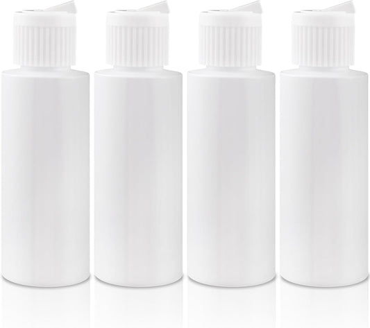 4pcs Small Plastic Flip Top Bottles, 2oz Empty Squeeze Bottles with Flip Top Caps, Refillable Squeeze Travel Containers for Cosmetics Shampoo Lotions- White