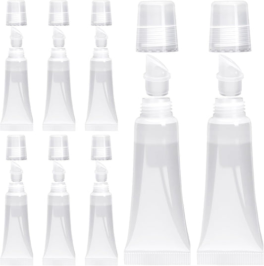 8pcs Empty Lip Gloss Squeeze Tubes, 10ml Refillable Lip Balm Containers with Screw Cover, Clear Soft Portable Empty Tube Makeup Containers for Travel Toiletries