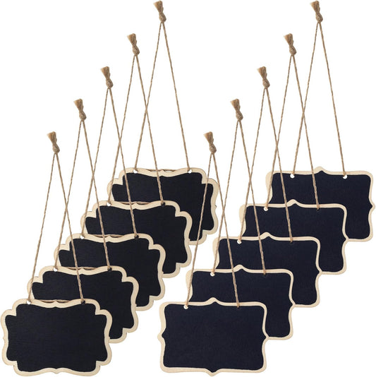10pcs Mini Hanging Blackboard Decanter Tags, 2 Styles Wooden Double-Sided Chalkboard Signs Tags, Small Erasable Message Boards Labels for Decanter Party Wedding Wine Bottle- Black