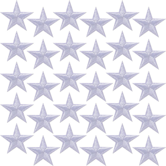 30pcs Star Iron on Patches, Star Patches Embroidered Appliques, 1.15in Sew on Repair Applique Embellishment Accessories for Clothing Jackets Shoes Backpacks Hats DIY Crafts- White