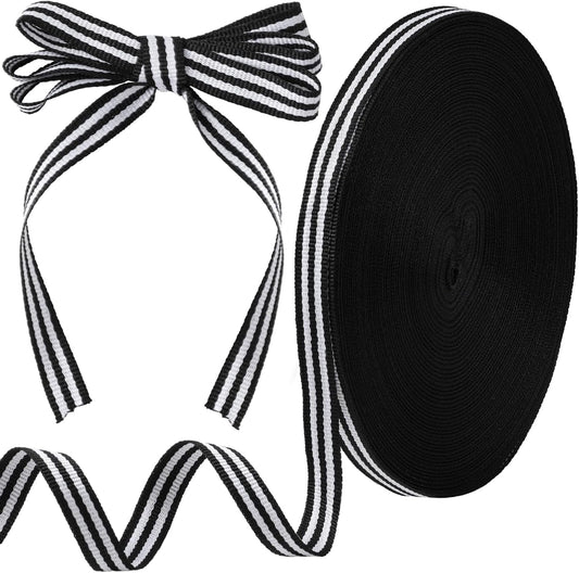 54.68 Yards Black and White Striped Ribbon, 0.39 Inch Wide Grosgrain Stripe Ribbons Fabric, Polyester Fabric Embellishments for Wrapping Wedding Birthday Decor DIY Crafts