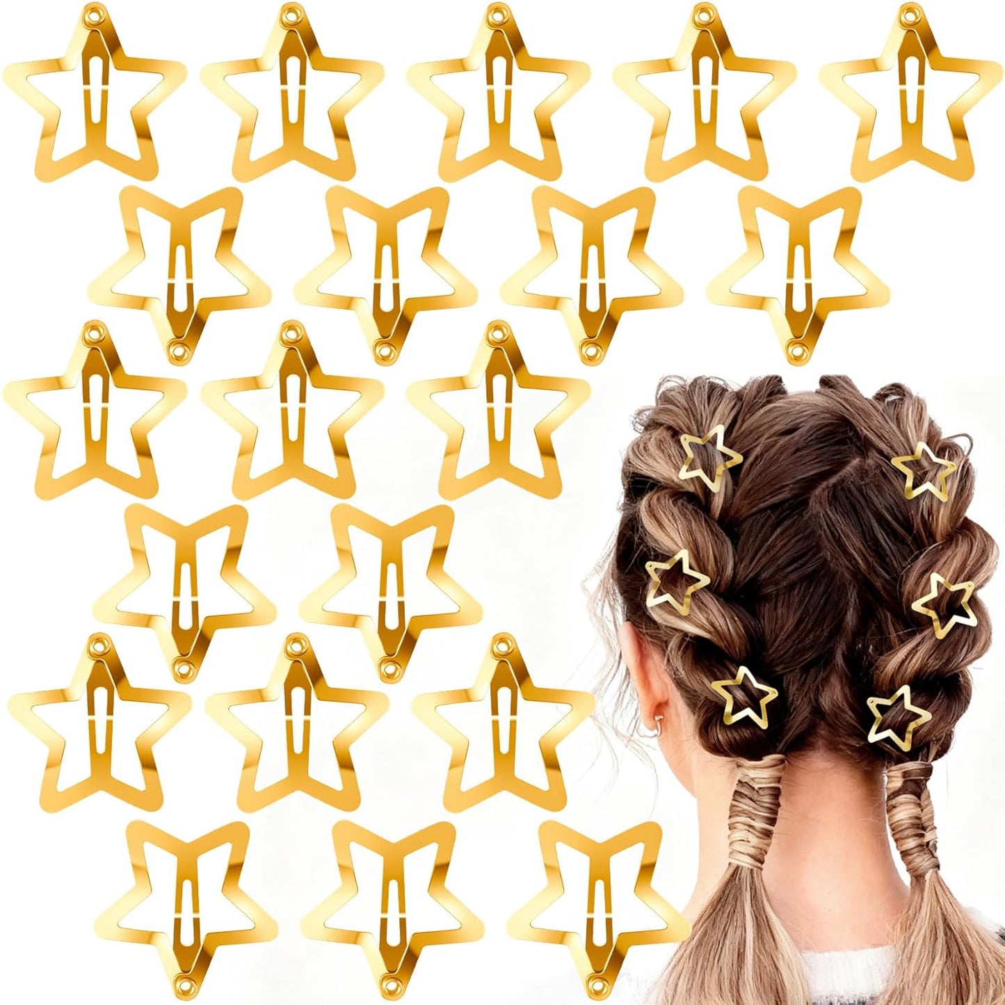 20pcs Gold Star Hair Clips, Y2K Star Snap Clip Barrettes for Women, 1.18in Metal Non-Slip Hairclips Hair Accessories for Long Short Thick Thin Curly Straight Hairstyles