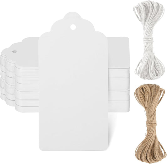White Gift Tags with String, Blank 2X4 Inch Tags for Presents, 50 Pcs
