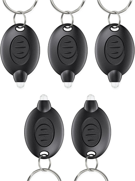 5 Pack LED Keychain Flashlight Mini LED Keychain Light 12 Lumen Portable Ultra Bright Battery Powered Key Ring Torch for Outdoor Camping Hiking and Emergency Lighting, Black Shell