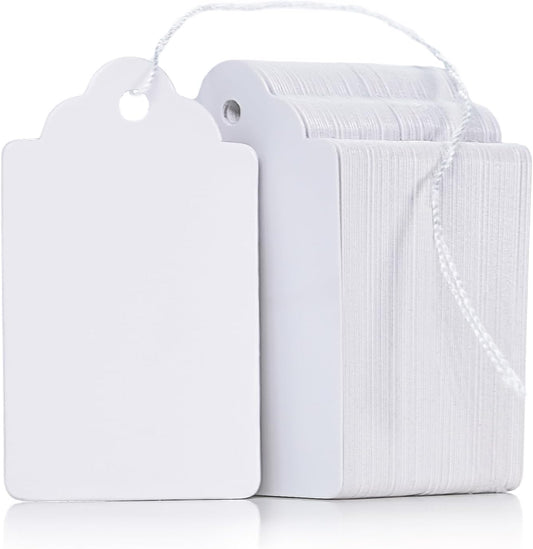 200 Pcs Price Tags 1.8 Inch Writable Price Labels White Price Display Tag for Pricing Clothing Jewelry Gifts Blank Hang Tag Merchandise White Marking Tags with Strings, 1.8" x 1"