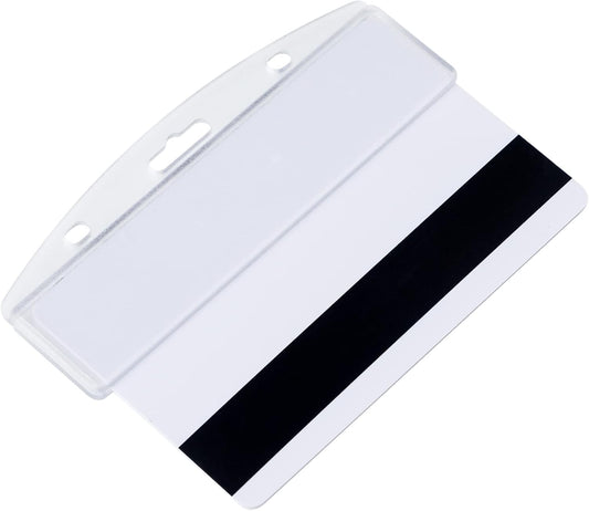 2 Pack Horizontal Half Card Badge Holders with Grippers Hard Transparent Protectors Sleeves Frosted Pouches for POS Magnetic Swipe Cards IDs Credit Cards and Passes