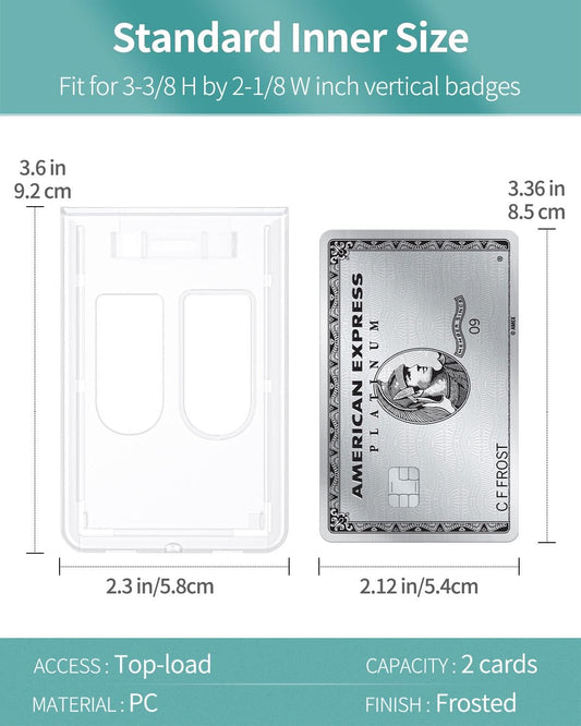 5 Pack Vertical 2-Card Badge Holder Hard Frosted Plastic Case with Thumb Slots Card Protector Pouch with UV Protection for Offices Schools IDs Credit Cards Driver’s Licenses and Passes