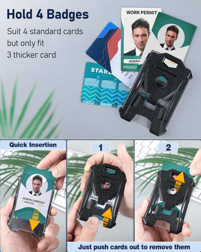 2 Pack Heavy Duty Badge Holder Vertical Hard Plastic Case with Clear Window and Tight Clip Stable Card Protector Tactical ID Card Holder for Office School ID Credit Cards Proximity Cards