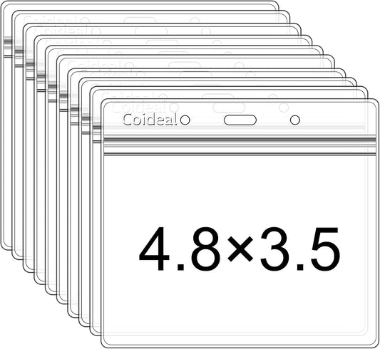 Clear Plastic Horizontal Badge Holder -  12 Pcs Thick Name Tag ID Card Protector Holders Large Transparent Sleeve Waterproof (4.8 x 3.5 Inch)