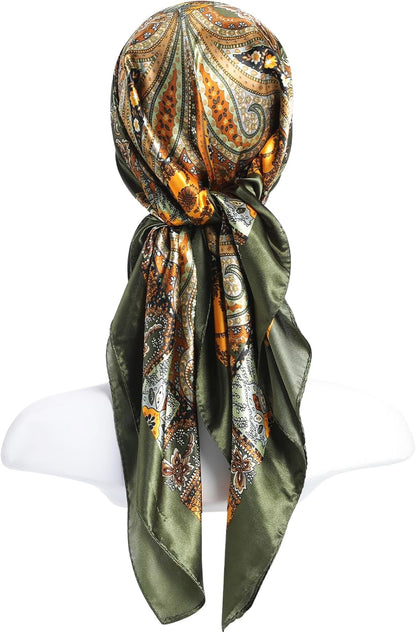 35 Inch Silky Head Scarf 2 Pcs Large Square Neck Scarf Sleeping Hair Wrapping Satin Bandana for Women