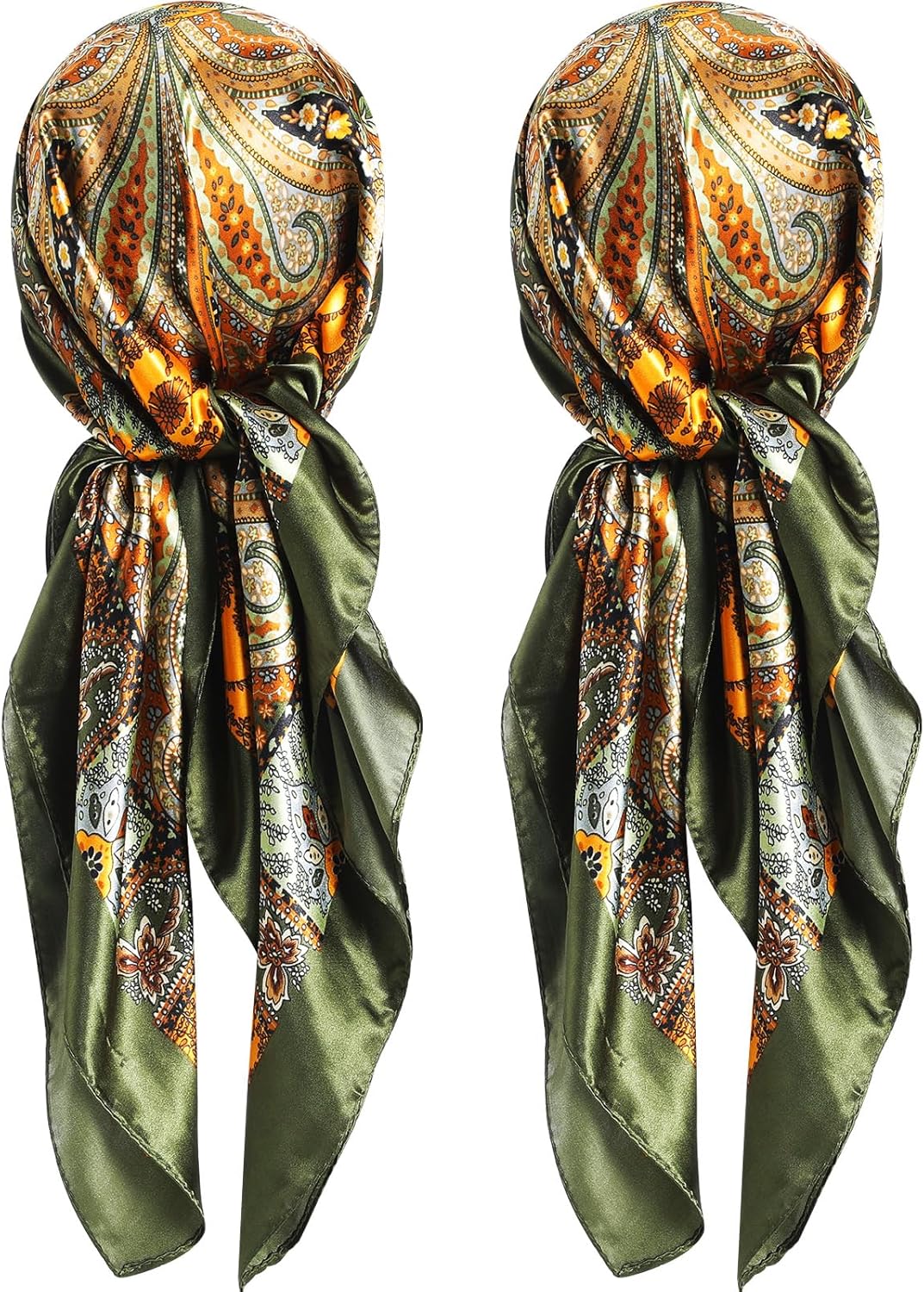 35 Inch Silky Head Scarf 2 Pcs Large Square Neck Scarf Sleeping Hair Wrapping Satin Bandana for Women