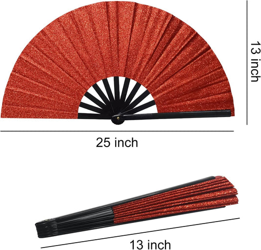 Line Dance Popping Fan,13 Inches Clacking Fans for Line Dancing,Boots on The Ground Hand Fan,Popping Fans for Line Dancing,Music Festivals,Carnival,Disco, Party (Red Glitter)