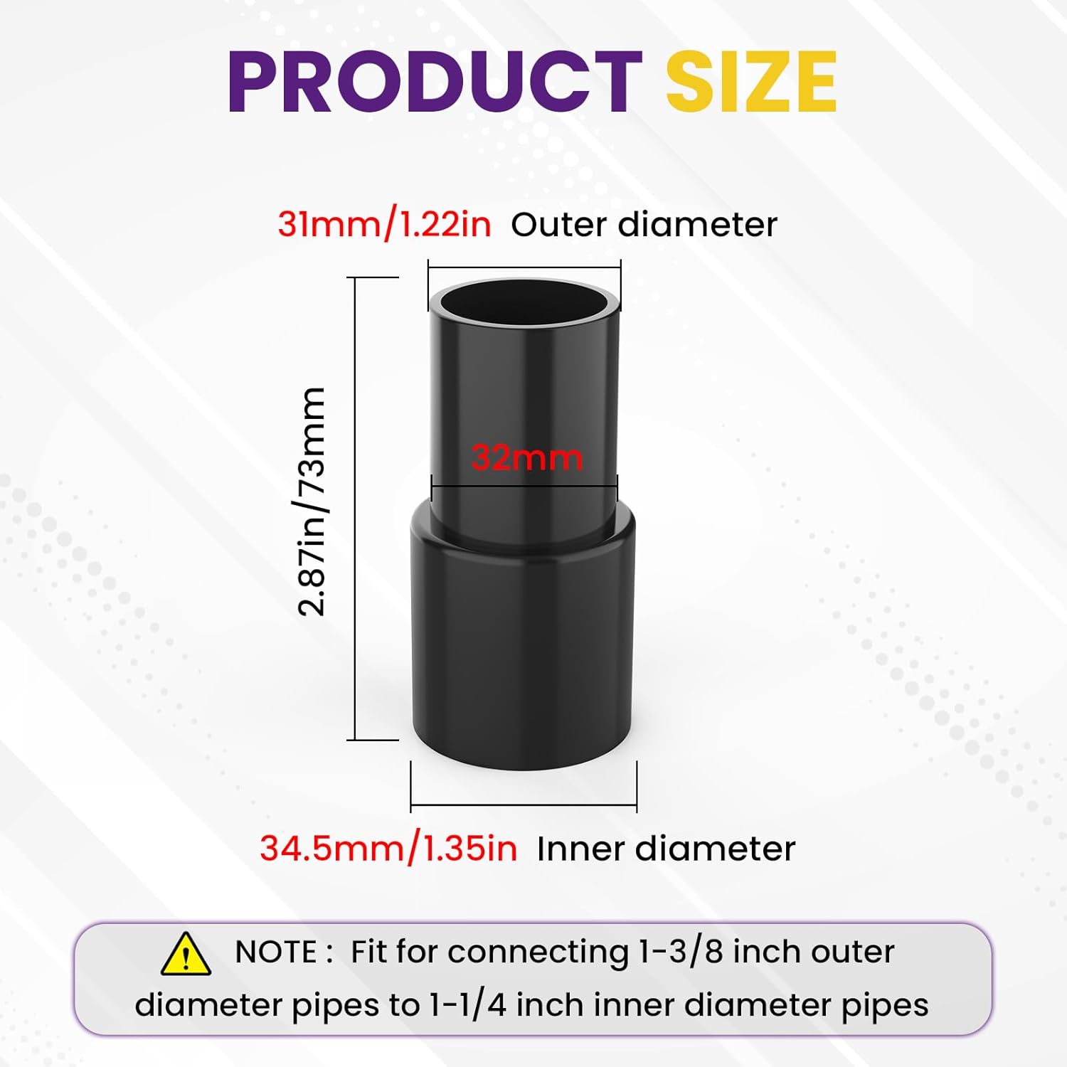 2 Pcs Vacuum Hose Adapter for Connecting 1-3/8" OD to 1-1/4" ID Between Vacuum Cleaner and Dust Collection Accessories, Plastic Cleaner Hose Connector Reducer (Black).