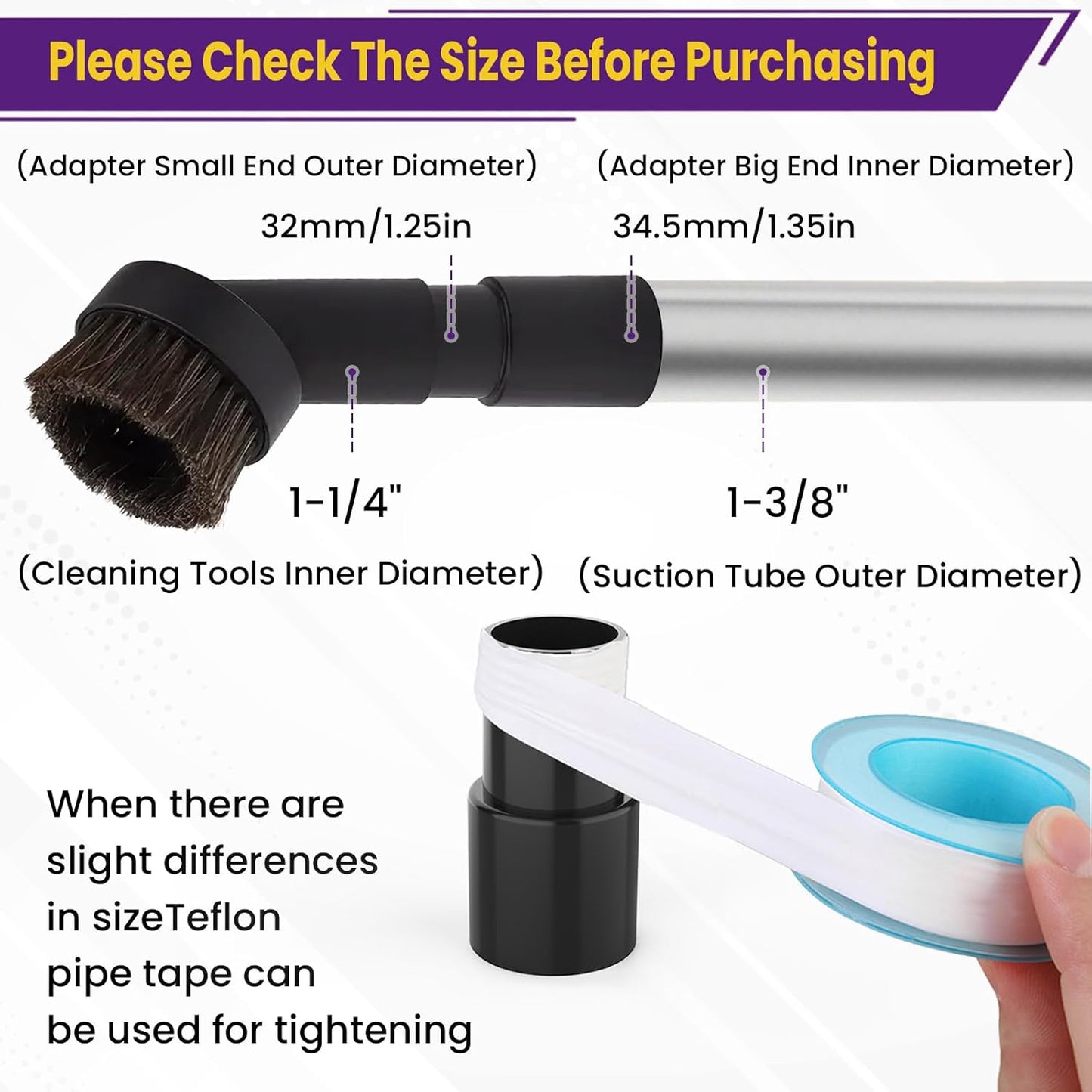 2 Pcs Vacuum Hose Adapter for Connecting 1-3/8" OD to 1-1/4" ID Between Vacuum Cleaner and Dust Collection Accessories, Plastic Cleaner Hose Connector Reducer (Black).