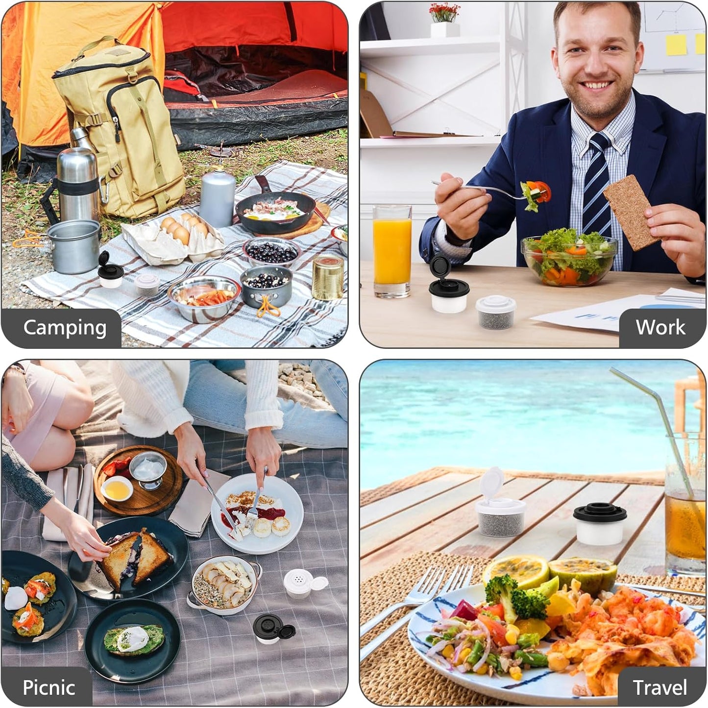 Salt and Pepper Shakers, Mini Salt Shaker to go Moisture Proof Salt Pepper Shakers Spice Container Dispenser for Camping Picnic Lunch Boxes Travel Kitchen