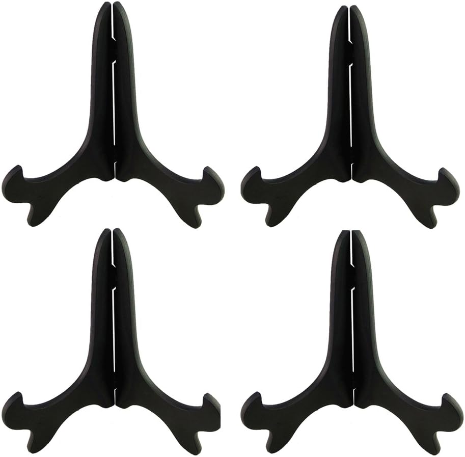 Black 4" Wood-Like Plastic Easels Plate Display Stands Picture Frame Stand Holder-Set of 4