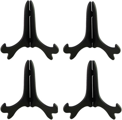 Black 4" Wood-Like Plastic Easels Plate Display Stands Picture Frame Stand Holder-Set of 4