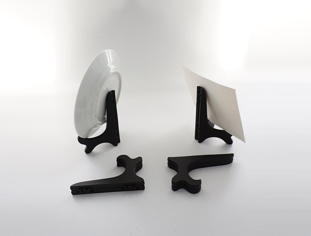 Black 4" Wood-Like Plastic Easels Plate Display Stands Picture Frame Stand Holder-Set of 4