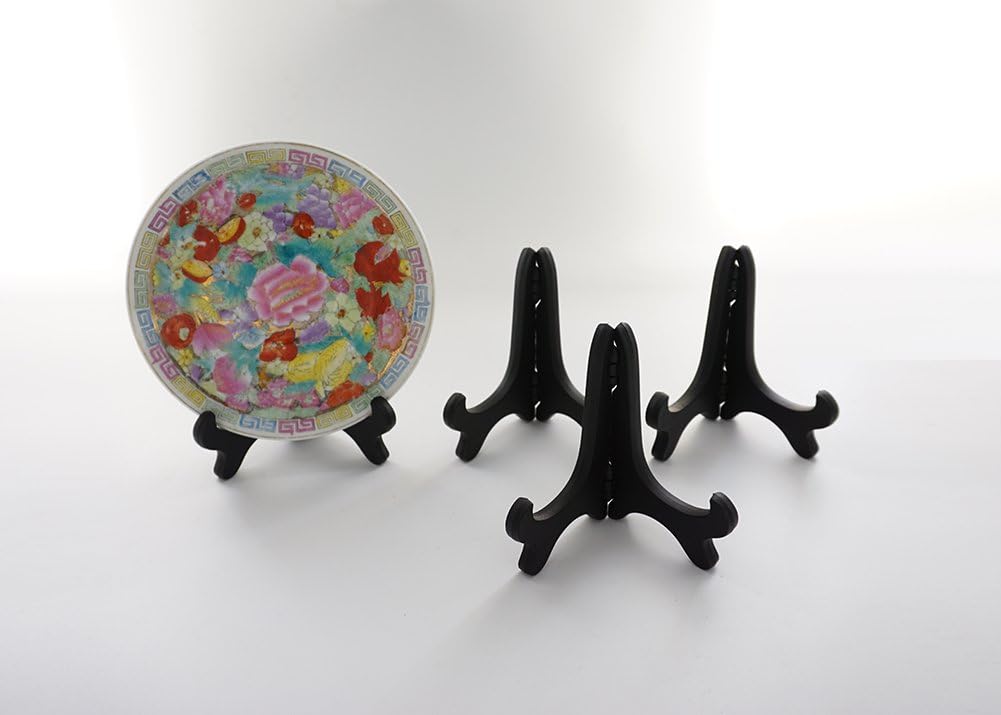 Black 4" Wood-Like Plastic Easels Plate Display Stands Picture Frame Stand Holder-Set of 4