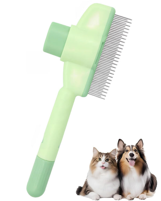 Pet Comb for Cats,Pet Hair Removal Comb Flea Comb with Release Button (Green)