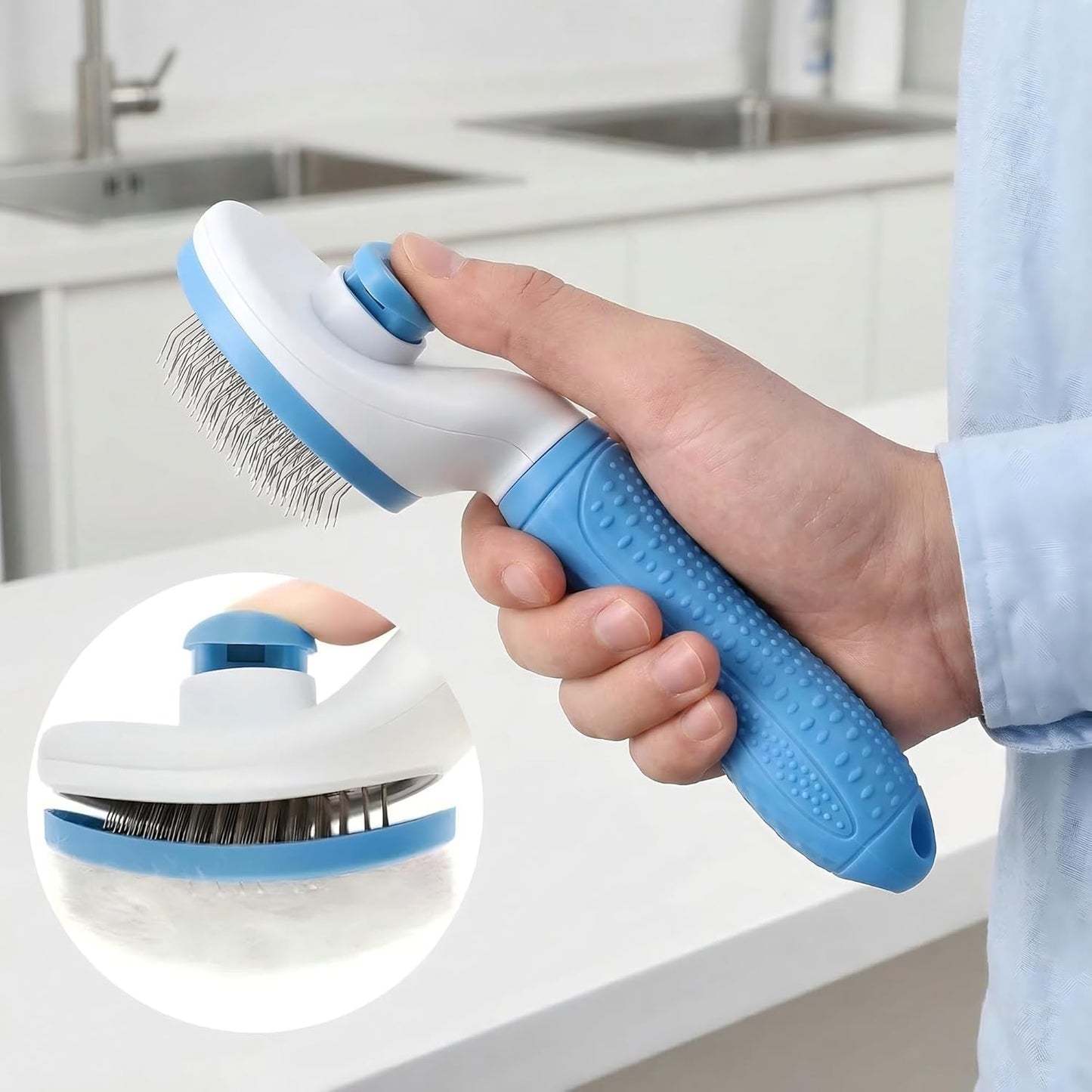 Dog Cat Shedding Brush, Self Cleaning Deshedding Tool for Undercoat, Grooming Rake for Long Short Hair Pets, Skin Friendly Fur Remover